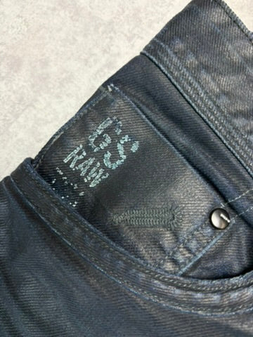 Vintage G-Star Straight Fit Jeans Waxed Look Black Denim (M)