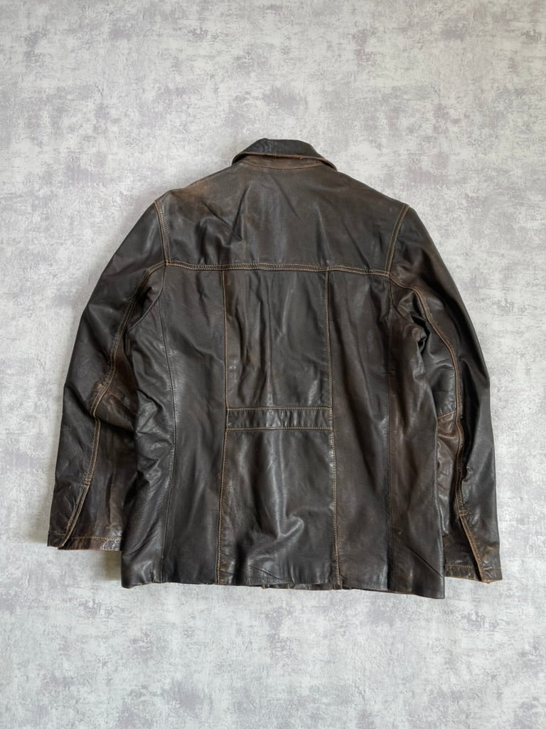 Vintage 80s Rover & Lakes rare Leather Jacket - Harrington Style (L)