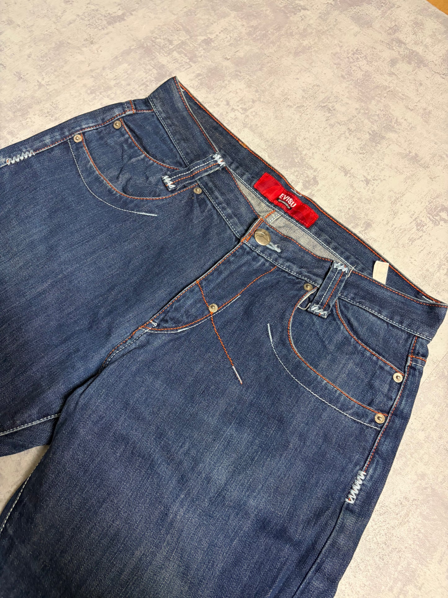 Vintage Evisu Navy Straight Flared Fit Jeans with Backprint (M)