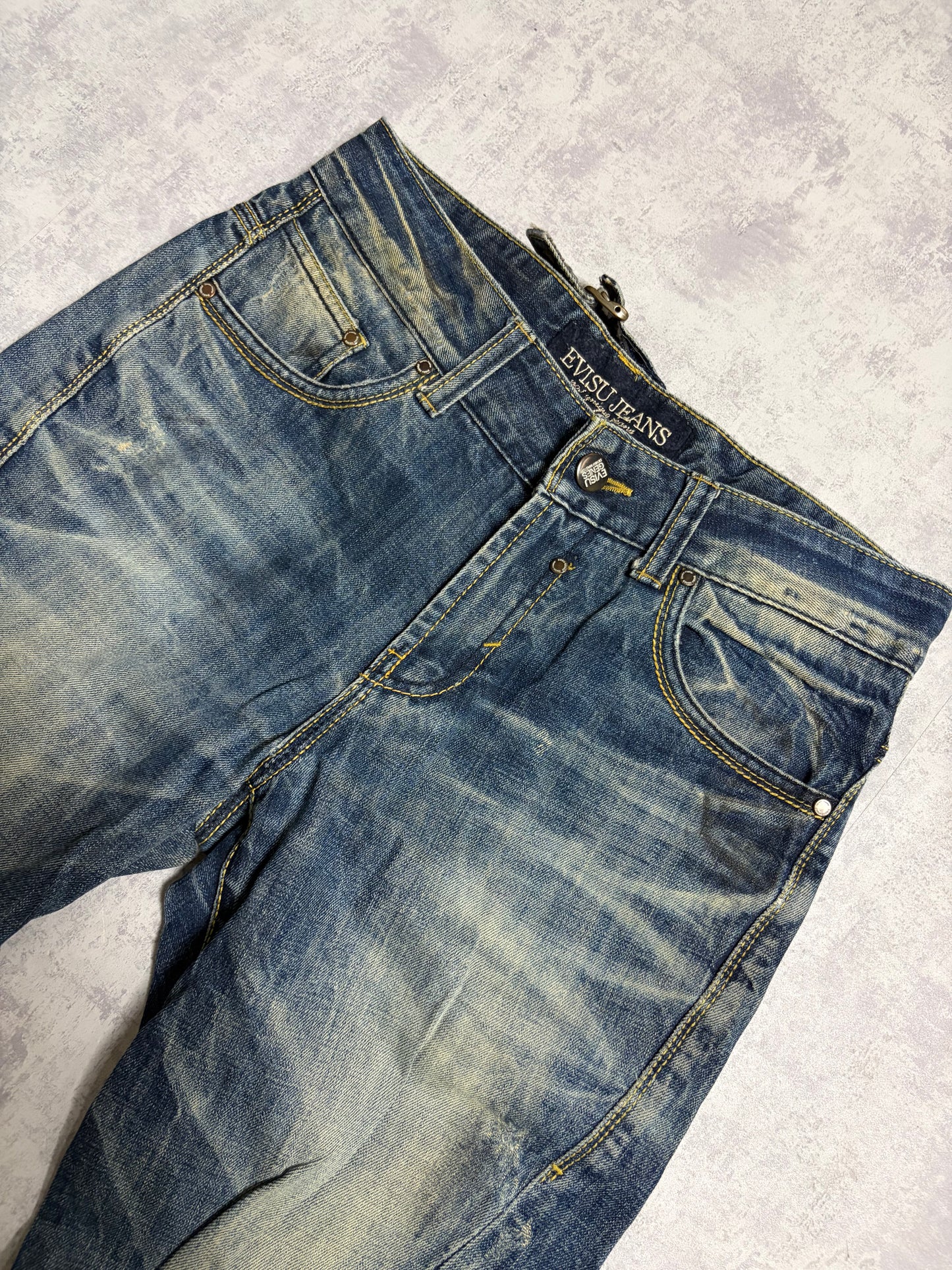 Vintage Evisu Blue Washed Straight Flared Fit Jeans with Backprint (M)