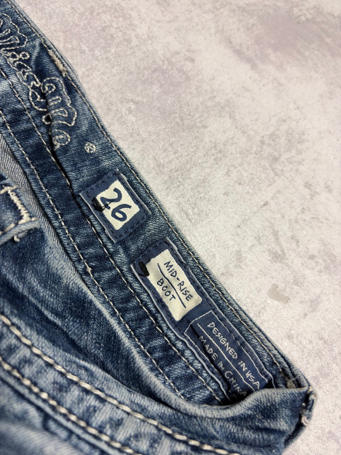 Miss Me Y2K Low Waist Embroidery Bootcut Jeans (XS/S)