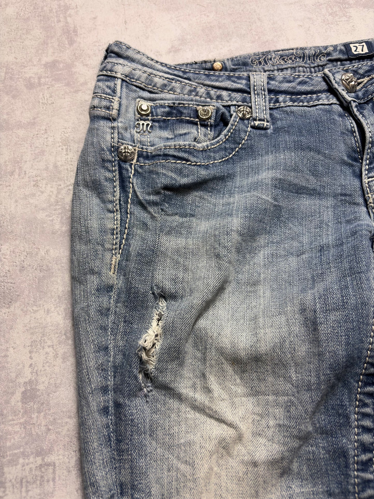 Miss Me Y2K Low Waist Embroidery Bootcut Jeans (XS/S)