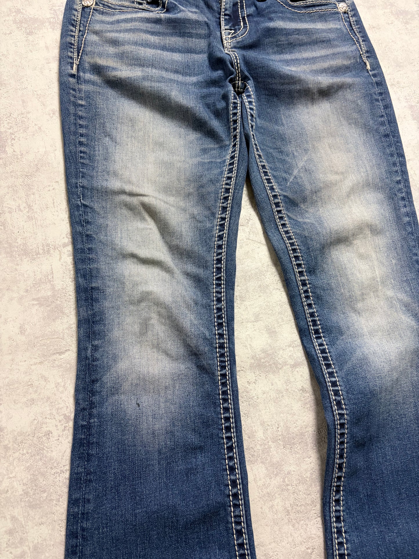 Miss Me Y2K Low Waist Embroidery Bootcut Slim Jeans (XS/S)