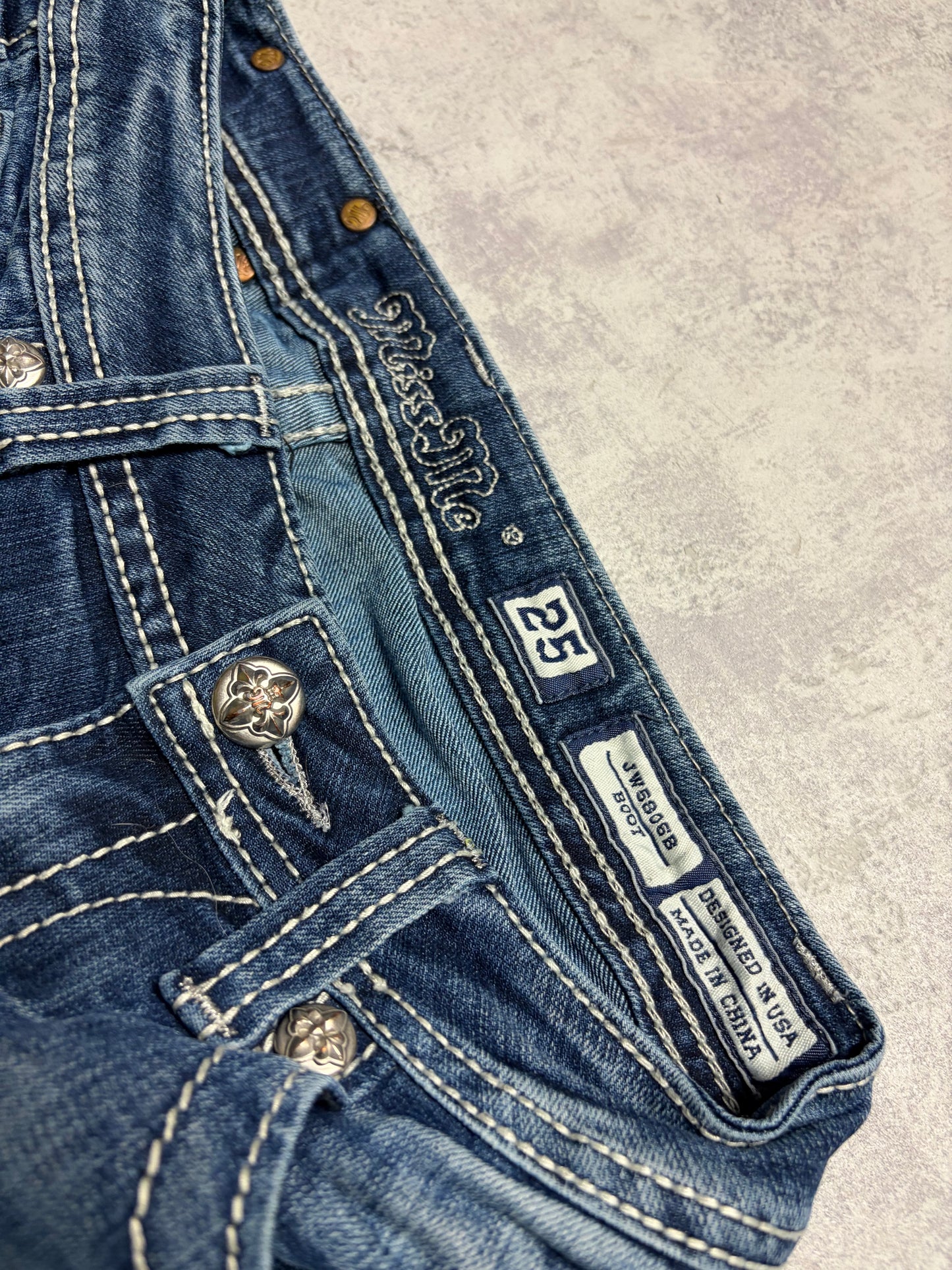 Miss Me Y2K Low Waist Embroidery Bootcut Slim Jeans (S)