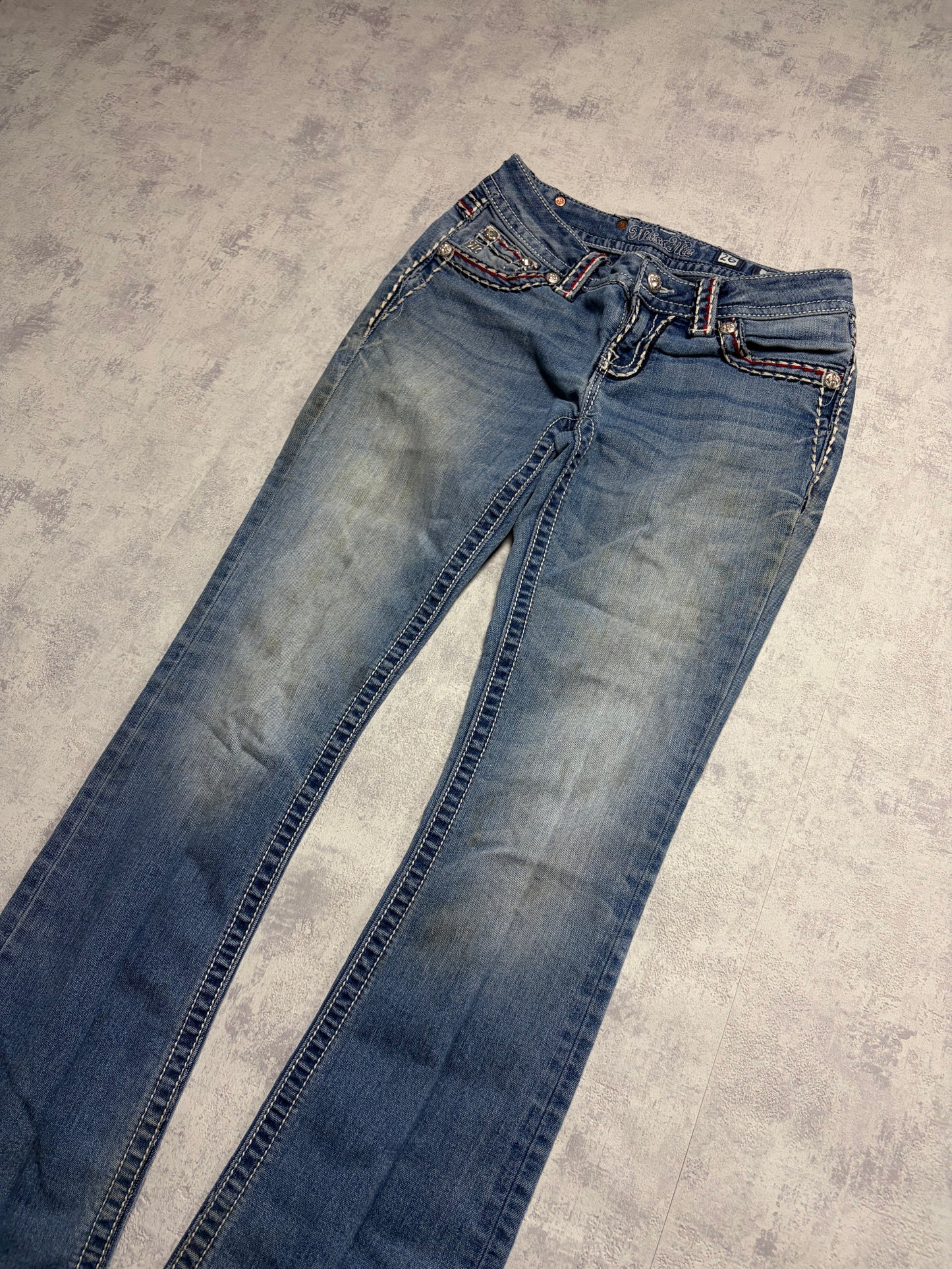 Miss Me Y2K Low Waist Embroidery Bootcut Slim Jeans (XS/S)