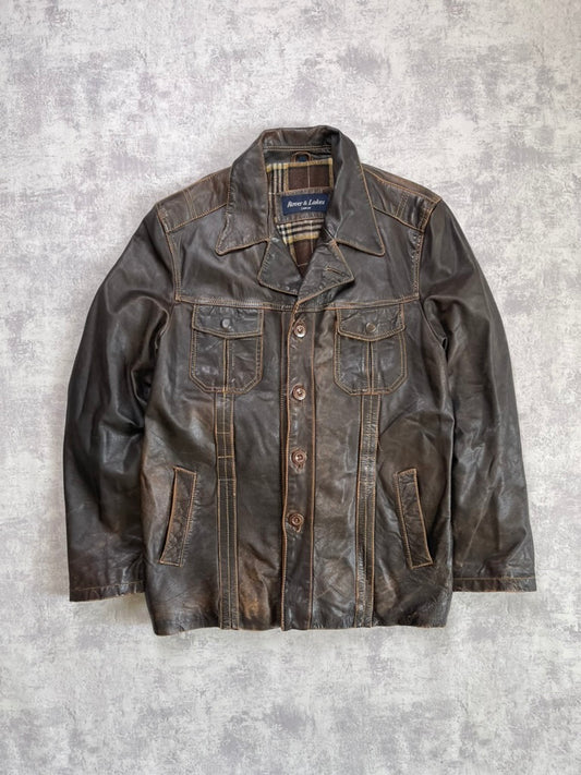 Vintage 80s Rover & Lakes rare Leather Jacket - Harrington Style (L)