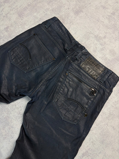 Vintage G-Star Straight Fit Jeans Waxed Look Black Denim (M)