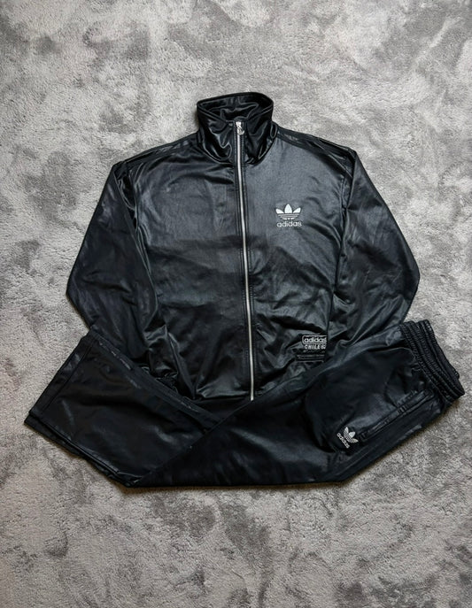 Vintage 2000s Adidas chile62 Tracksuit Set Open Leg Shiny Black