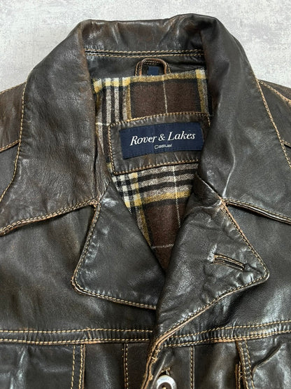 Vintage 80s Rover & Lakes rare Leather Jacket - Harrington Style (L)