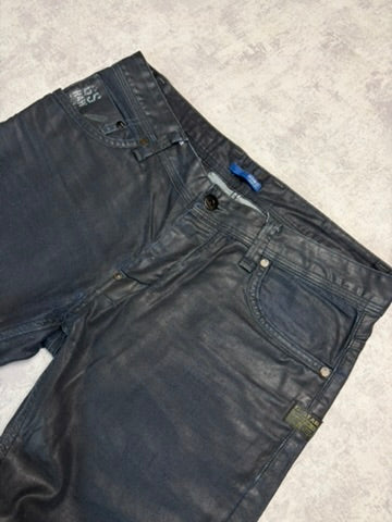 Vintage G-Star Straight Fit Jeans Waxed Look Black Denim (M)