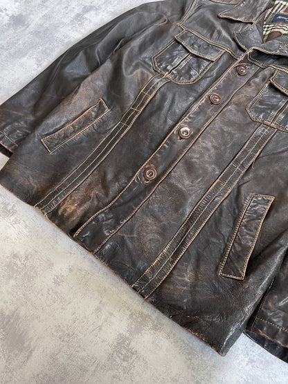 Vintage 80s Rover & Lakes rare Leather Jacket - Harrington Style (L)