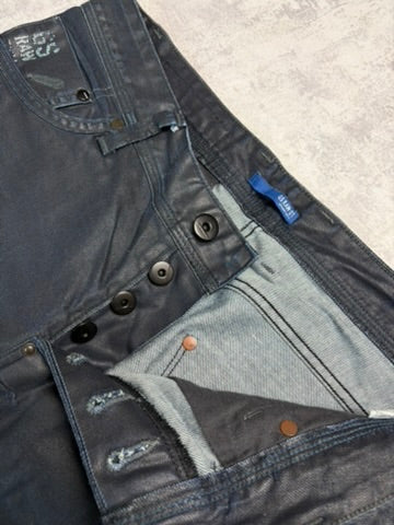 Vintage G-Star Straight Fit Jeans Waxed Look Black Denim (M)