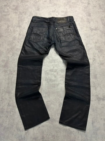 Vintage G-Star Straight Fit Jeans Waxed Look Black Denim (M)