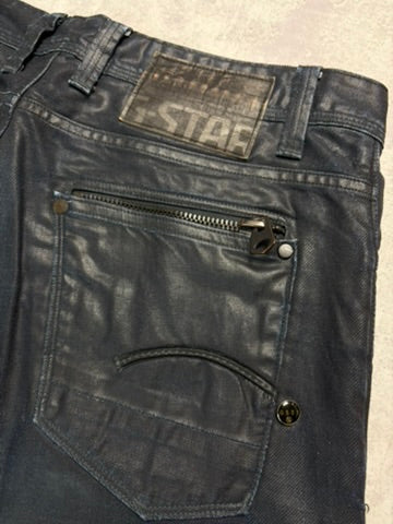 Vintage G-Star Straight Fit Jeans Waxed Look Black Denim (M)