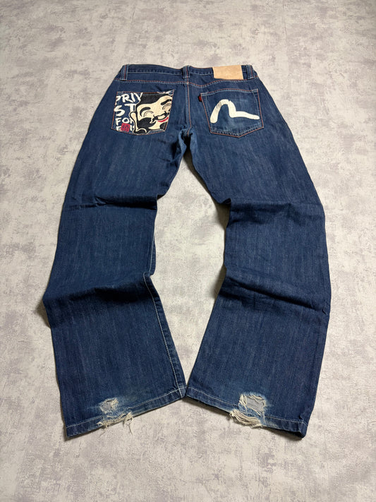 Vintage Evisu Navy Straight Flared Fit Jeans with Backprint (M)