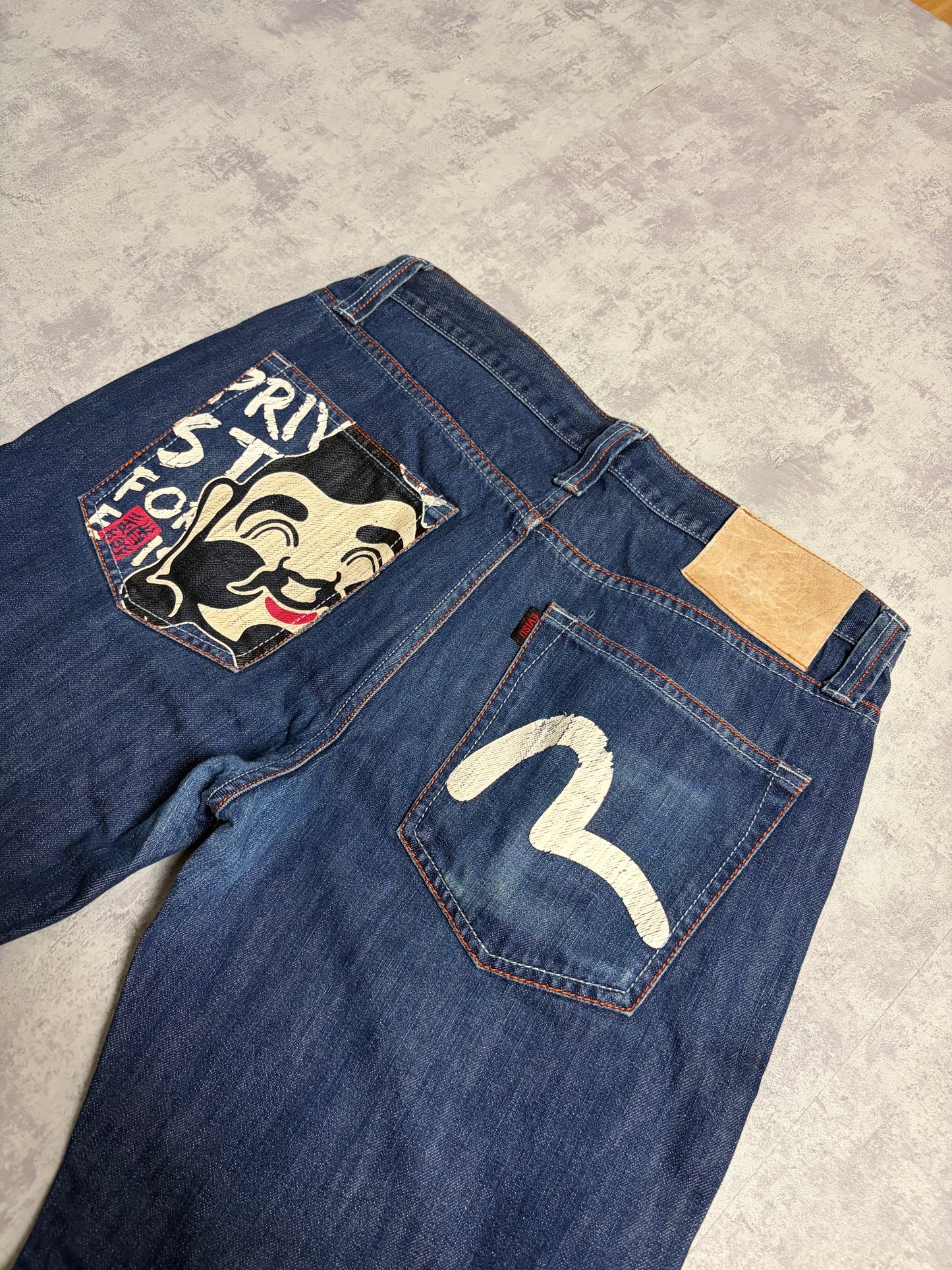 Vintage Evisu Navy Straight Flared Fit Jeans with Backprint (M)