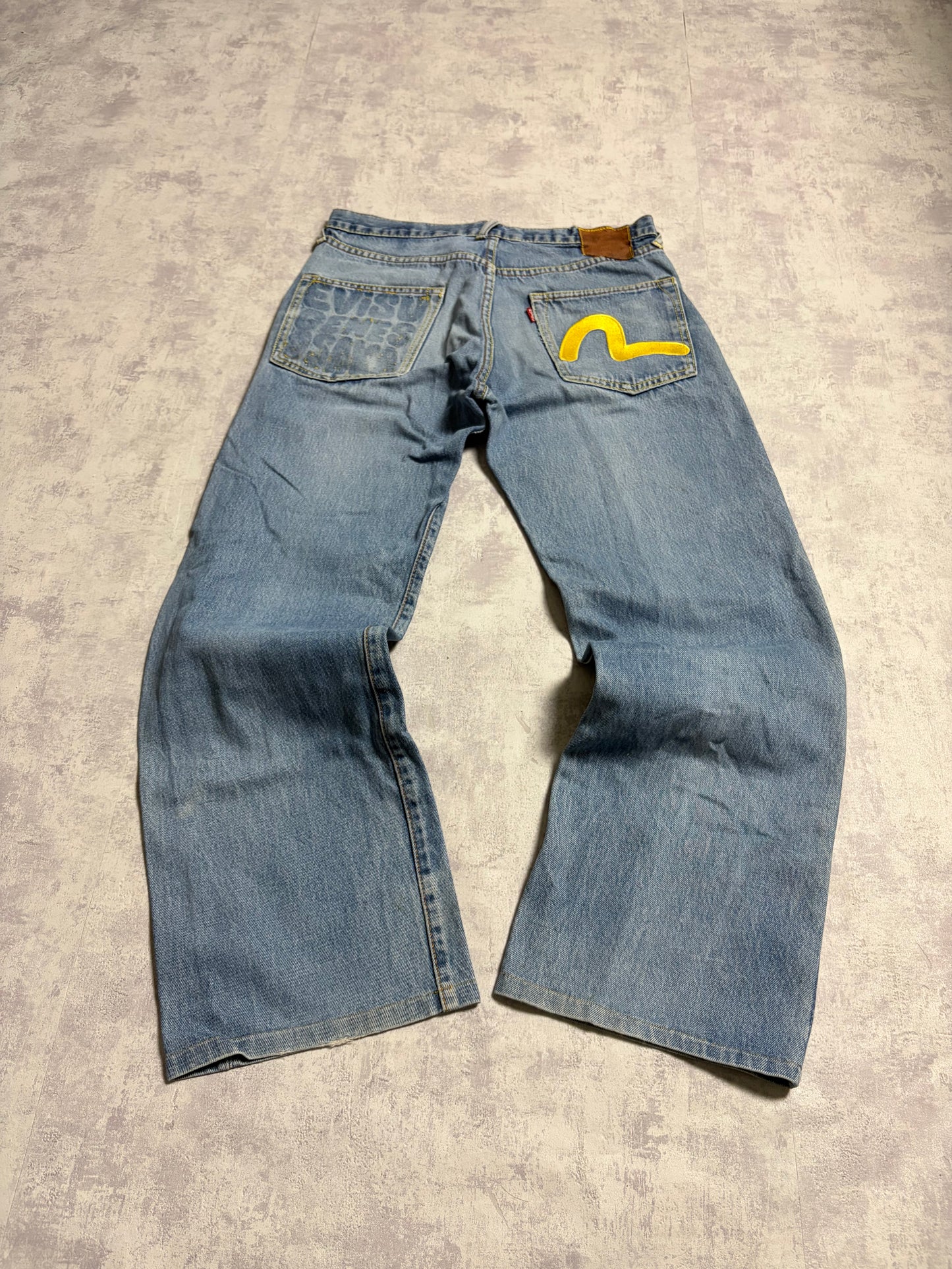 Vintage Evisu Straight Baggy Flared Fit Jeans with Backprint (M)