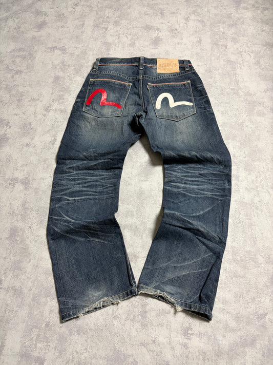 Vintage Evisu Straight Fit Seagull Print Jeans (M)