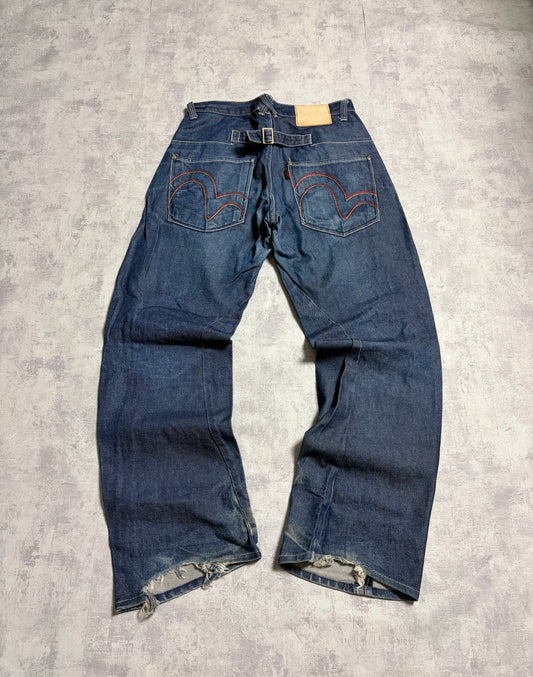 Vintage Evisu Straight Baggy Fit Jeans with Seagull Print (M)