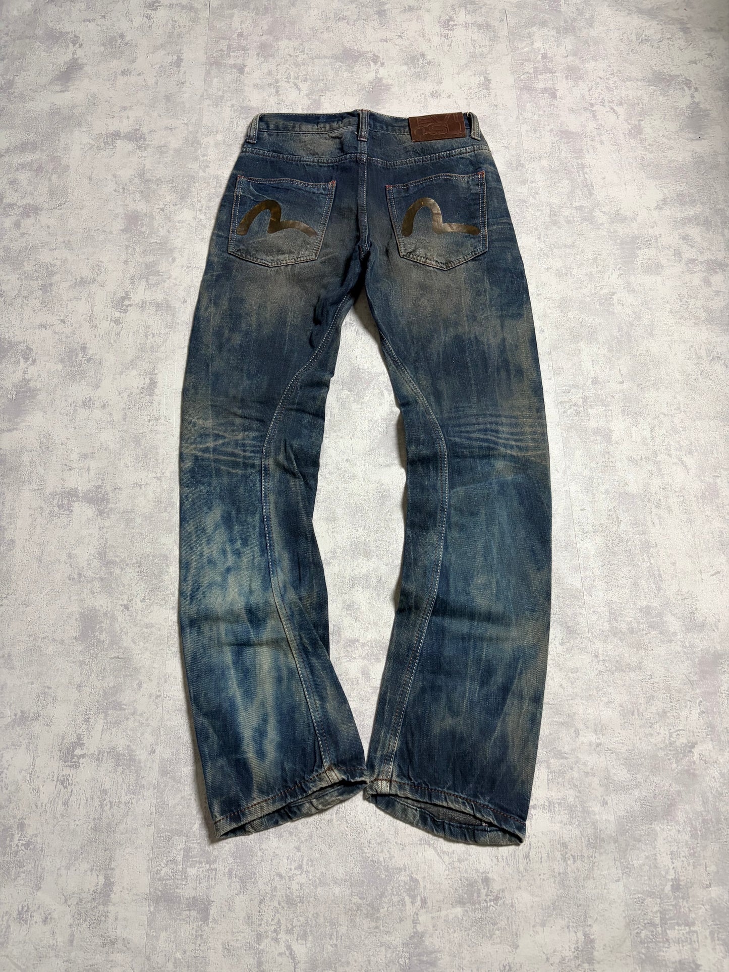 Vintage Evisu Blue Washed Straight Fit Jeans with Seagull Print (S/M)