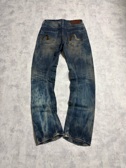 Vintage Evisu Blue Washed Straight Fit Jeans with Seagull Print (S/M)