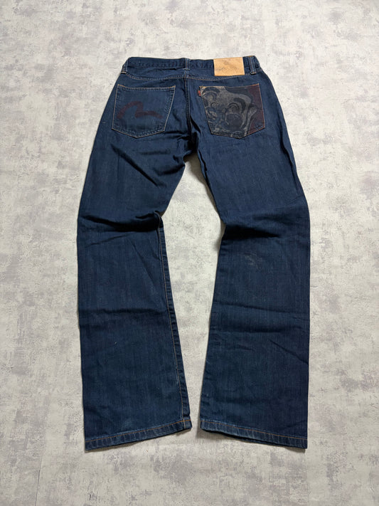 Vintage Evisu Navy Straight Flared Fit Jeans with Backprint (M)