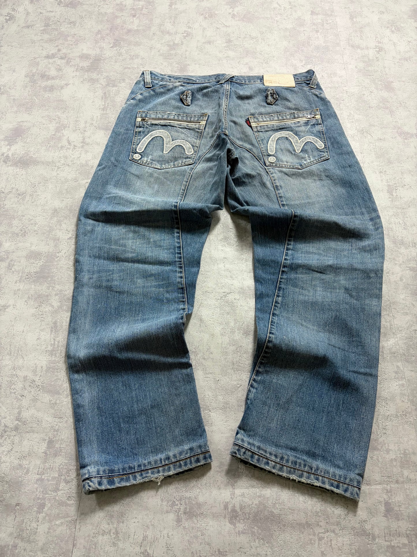 Vintage Evisu Blue Washed Straight Bootcut Fit Jeans with Seagull Rare Print (M)