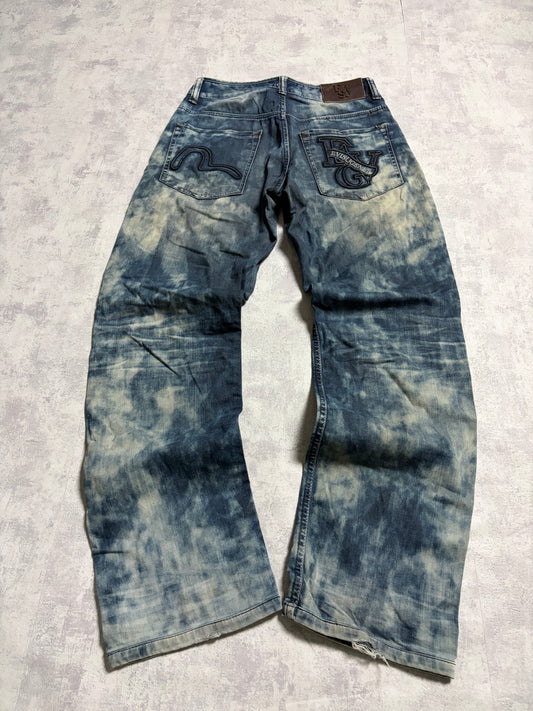 Vintage Evisu Blue Washed Straight Fit Jeans with Rare Print (S/M)