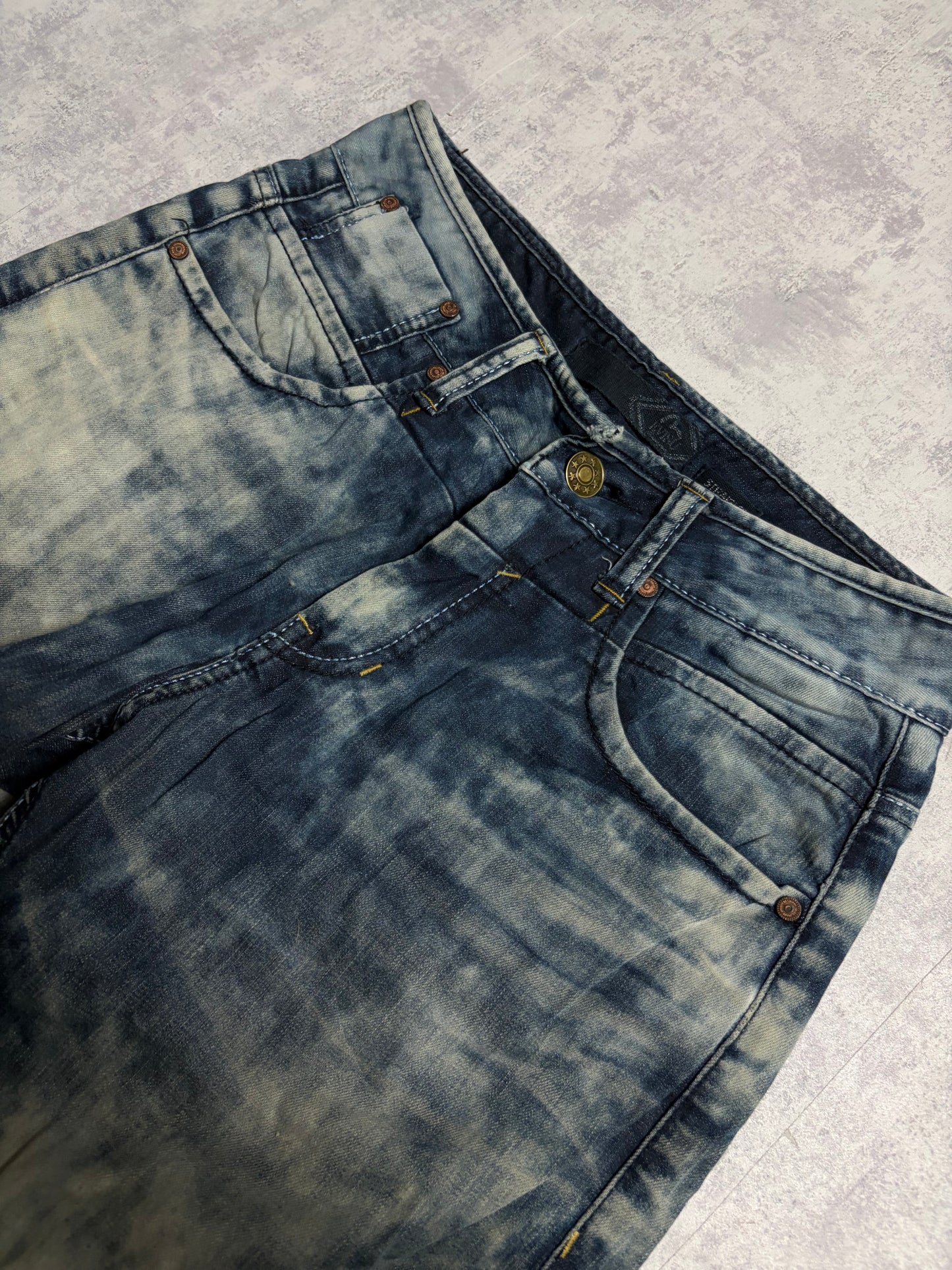 Vintage Evisu Blue Washed Straight Fit Jeans with Rare Print (S/M)