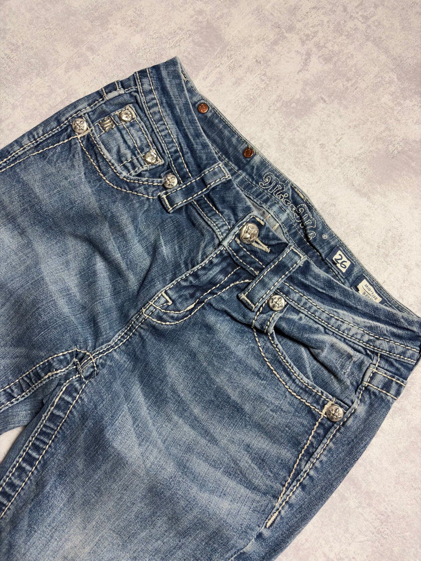 Miss Me Y2K Low Waist Embroidery Bootcut Jeans (XS/S)