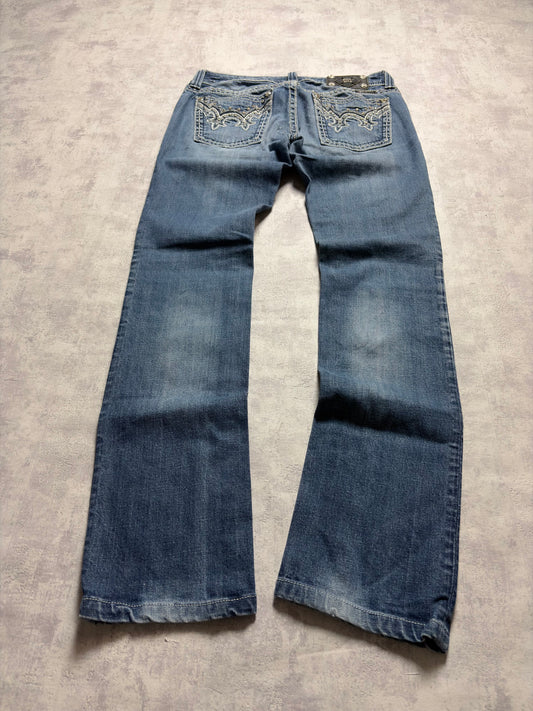 Miss Me Y2K Low Waist Embroidery Bootcut Slim Jeans (S)