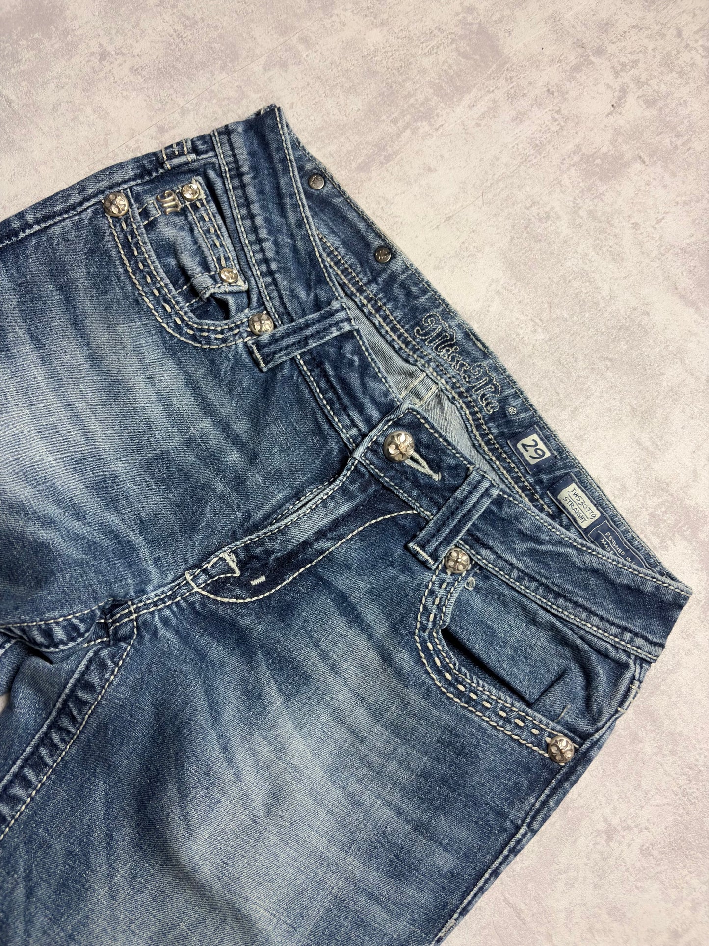 Miss Me Y2K Low Waist Embroidery Bootcut Slim Jeans (S)