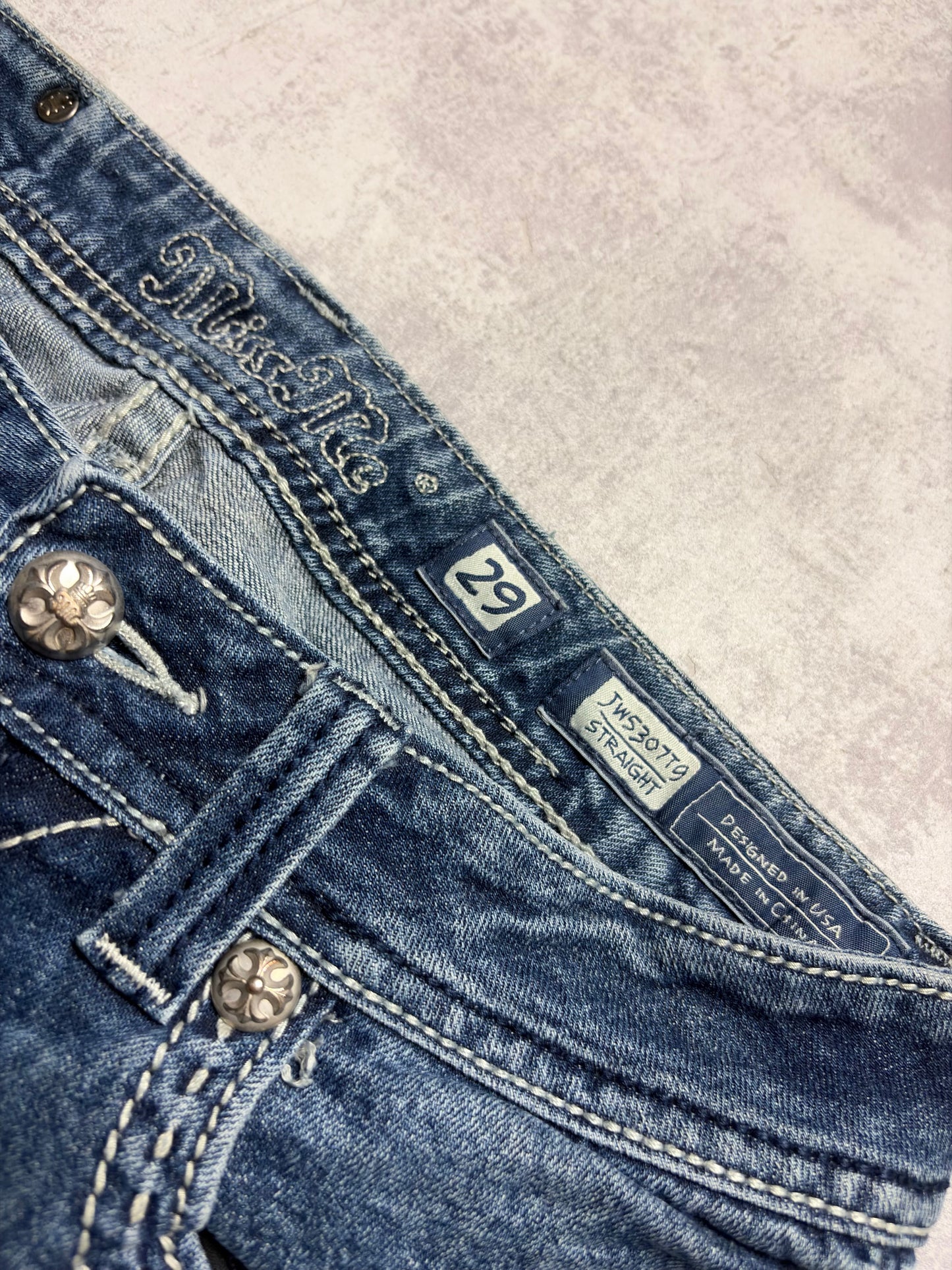 Miss Me Y2K Low Waist Embroidery Bootcut Slim Jeans (S)