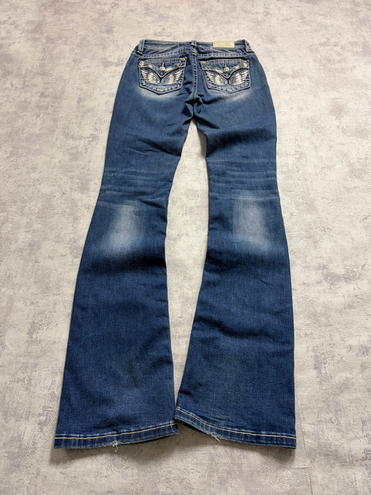 Miss Me Y2K Low Waist Embroidery Bootcut Slim Jeans (XS/S)
