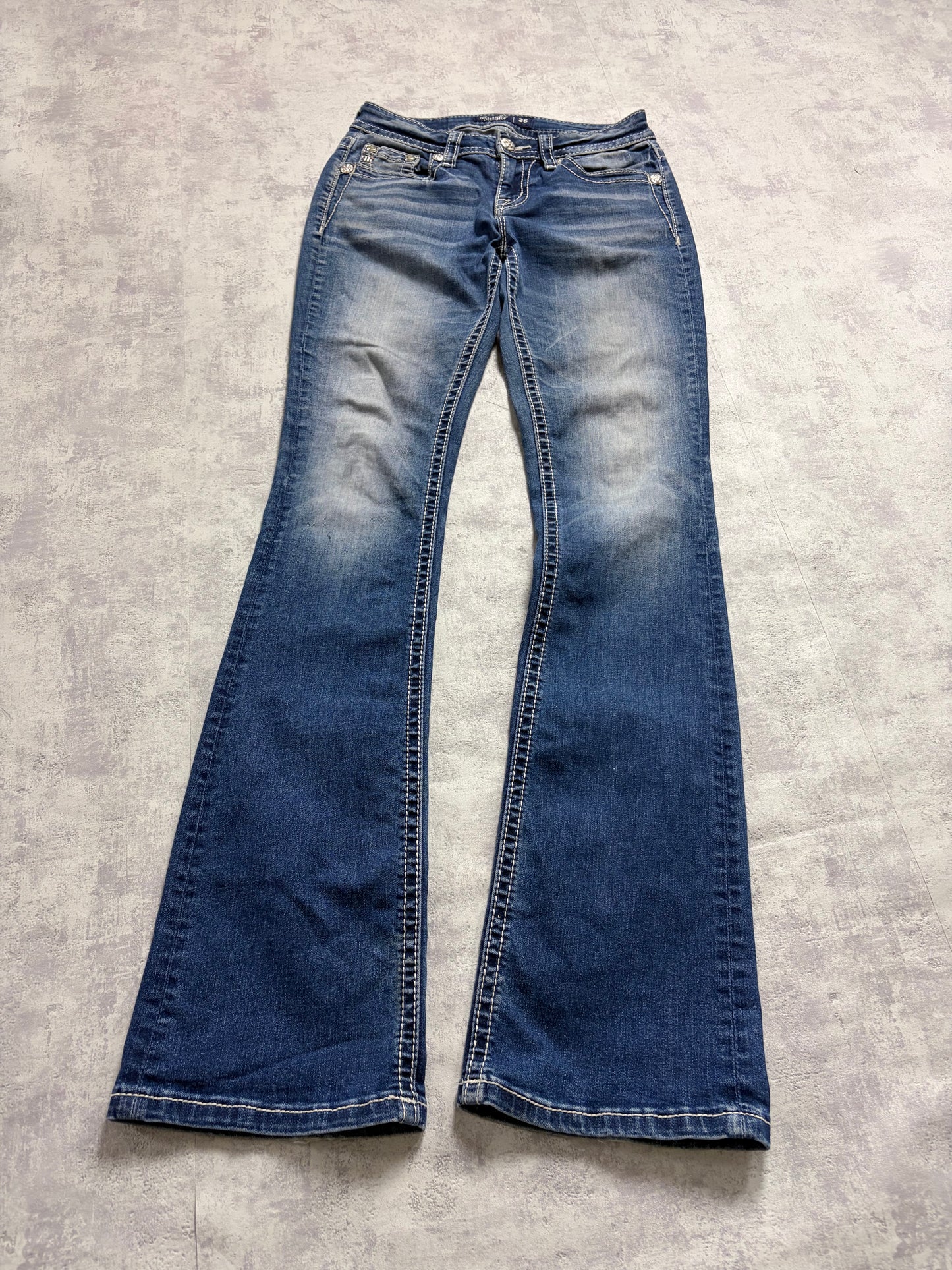 Miss Me Y2K Low Waist Embroidery Bootcut Slim Jeans (XS/S)