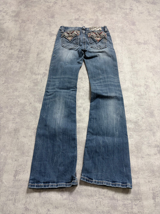 Miss Me Y2K Low Waist Embroidery Bootcut Slim Jeans (XXS)