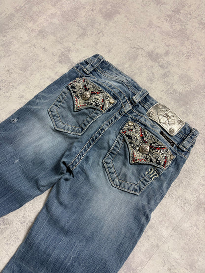 Miss Me Y2K Low Waist Embroidery Bootcut Slim Jeans (XXS)