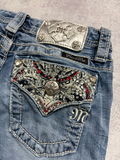 Miss Me Y2K Low Waist Embroidery Bootcut Slim Jeans (XXS)