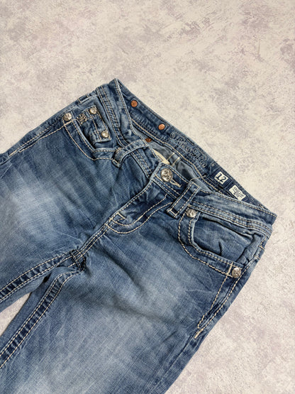 Miss Me Y2K Low Waist Embroidery Bootcut Slim Jeans (XXS)