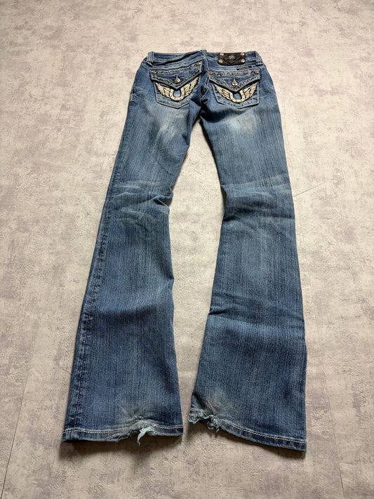 Miss Me Y2K Low Waist Embroidery Bootcut Slim Jeans (S)