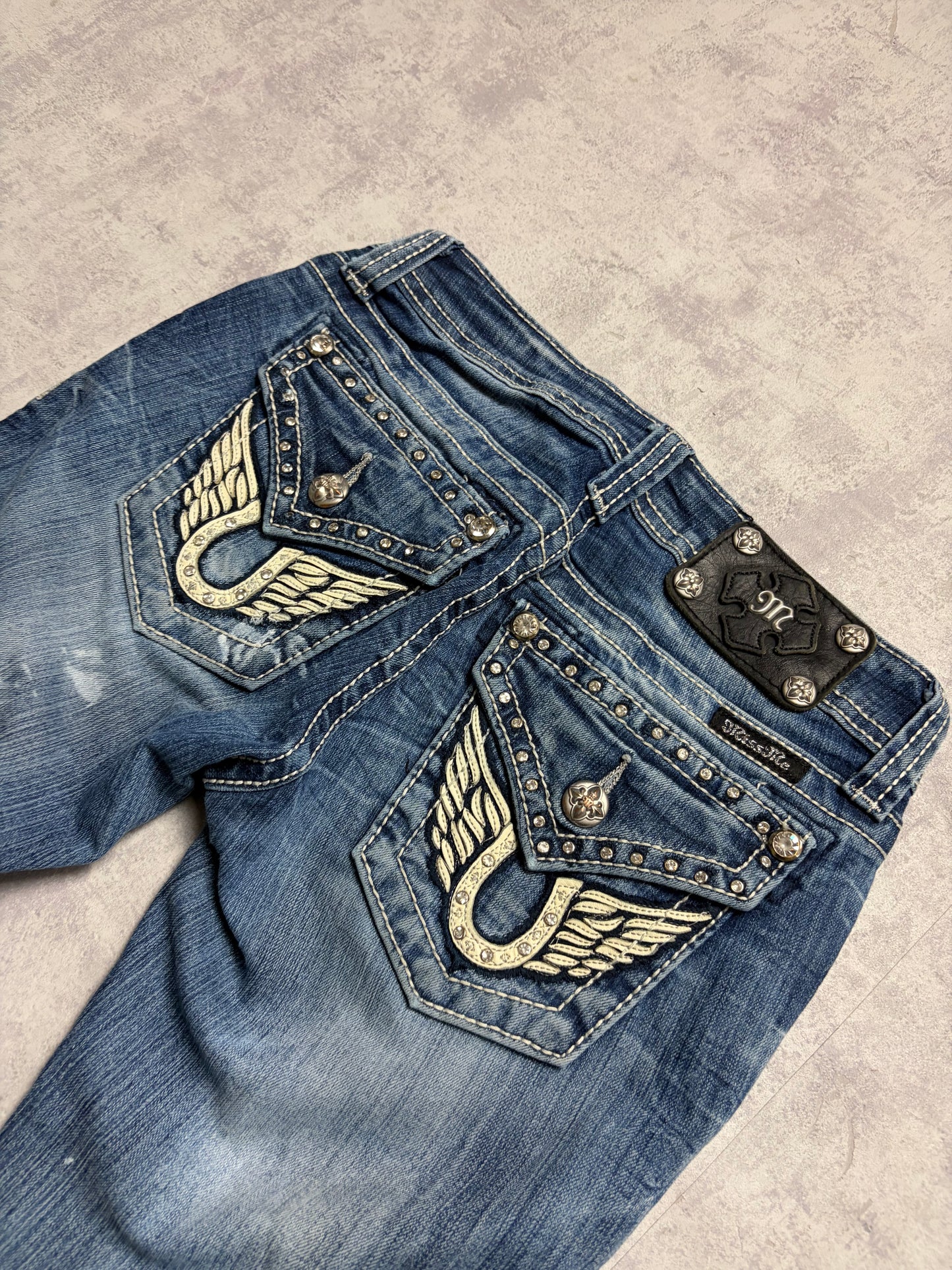 Miss Me Y2K Low Waist Embroidery Bootcut Slim Jeans (S)