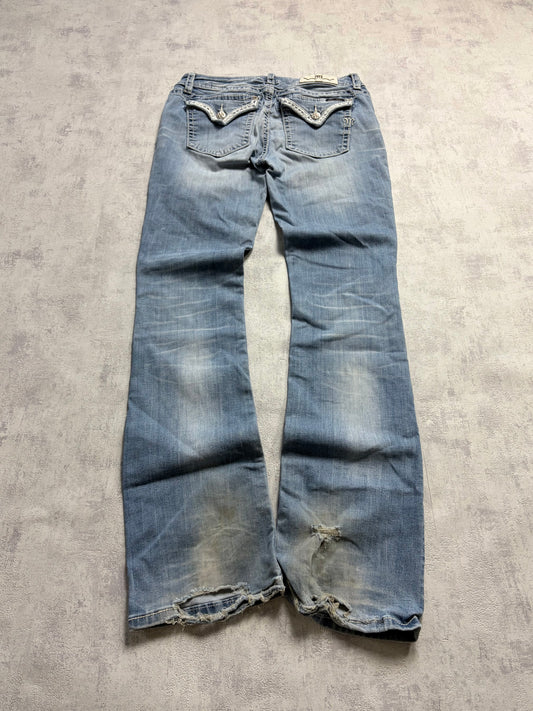 Miss Me Y2K Embroidery Ripped Bootcut Jeans (M)