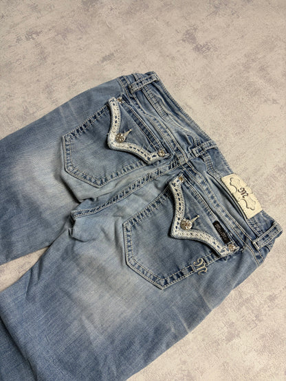 Miss Me Y2K Embroidery Ripped Bootcut Jeans (M)