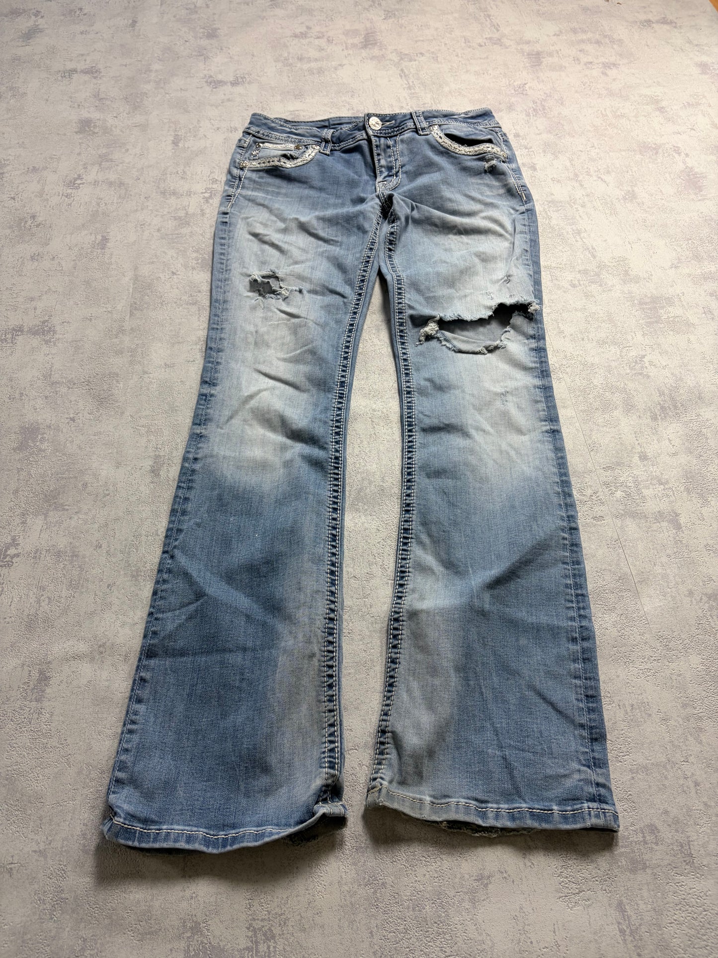 Miss Me Y2K Embroidery Ripped Bootcut Jeans (M)