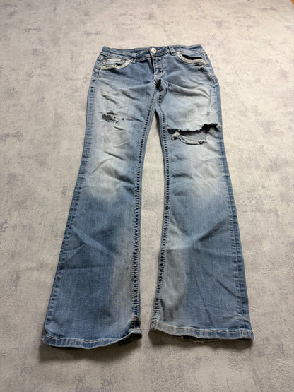 Miss Me Y2K Embroidery Ripped Bootcut Jeans (M)