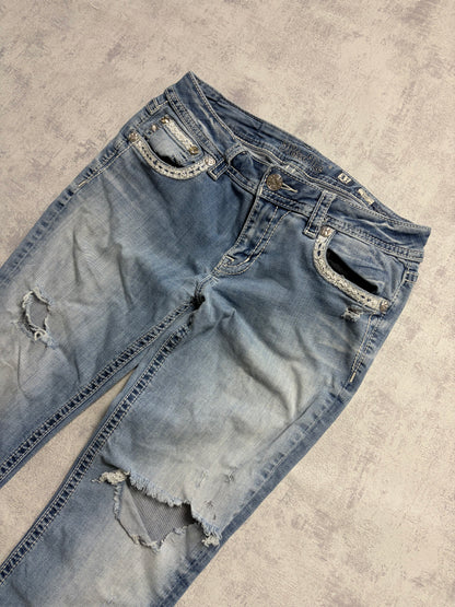Miss Me Y2K Embroidery Ripped Bootcut Jeans (M)