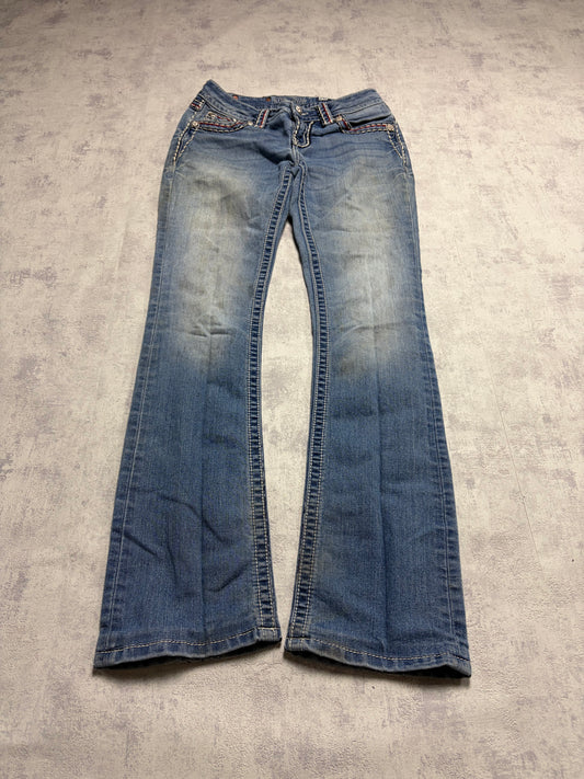 Miss Me Y2K Low Waist Embroidery Bootcut Slim Jeans (XS/S)